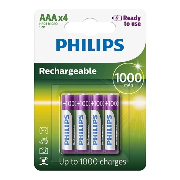 Philips R03B4RTU10/10 - 4 Stk. wiederaufladbare Batterie AAA MULTILIFE NiMH/1,2V/1000 mAh