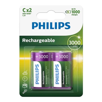 Philips R14B2A300/10 - 2 Stk. wiederaufladbare Batterie C MULTILIFE NiMH/1,2V/3000 mAh