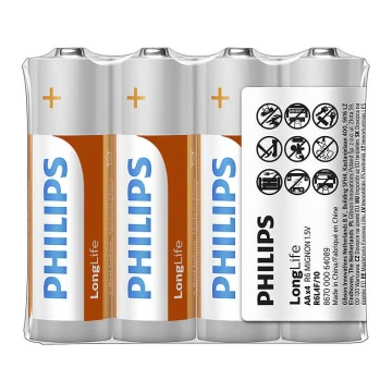 Philips R6L4F/10 - 4 Stück  Zinkchlorid-Batterien AA LONGLIFE 1,5V 900mAh