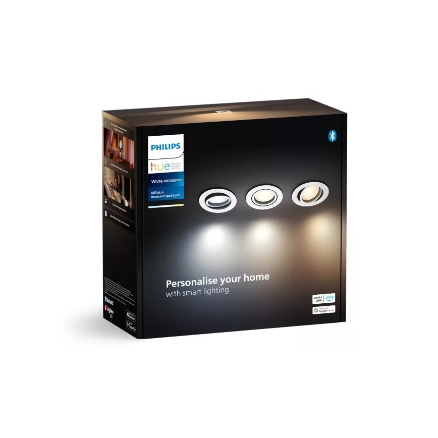 Philips - SET 3x Dimmbare LED-Einbauleuchte Hue MILLISKIN 1xGU10/4,2W/230 2200-6500K