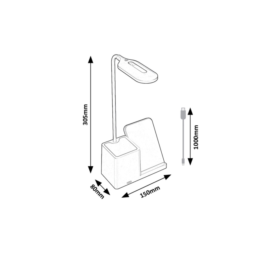 Rabalux - Dimmbare LED-Tischleuchte mit kabelloser Aufladung QI LED/4W/5V 3000/4000/6500K schwarz