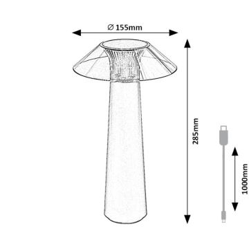 Rabalux - Dimmbare, aufladbare LED-Tischlampe mit Touch-Funktion LED/5W/5V IP44 schwarz