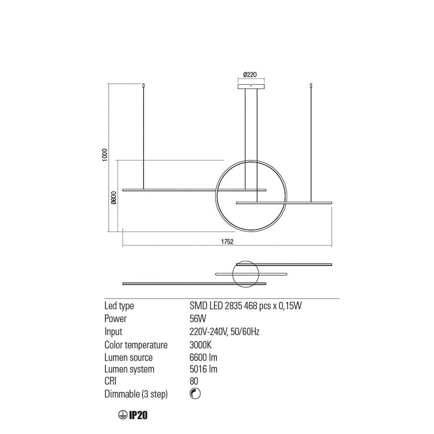 Redo 01-1736 - Dimmbare LED-Hängeleuchte an Schnur GIOTTO LED/56W/230V weiß