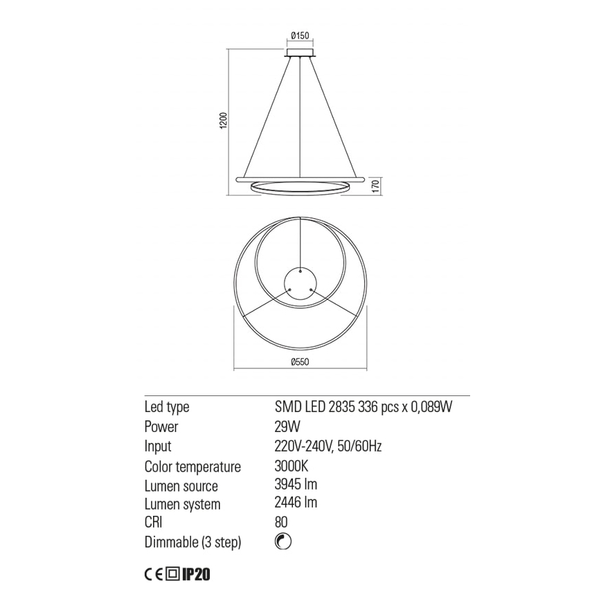 Redo 01-1793 - Dimmbare LED-Hängeleuchte an Schnur TORSION LED/29W/230V d 55 cm weiß