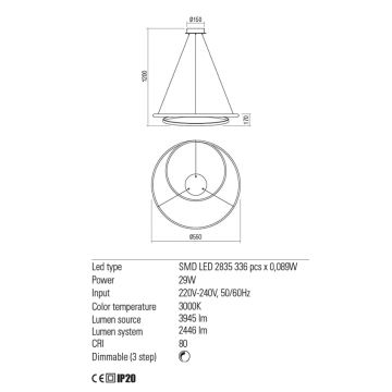 Redo 01-1794 - Dimmbare LED-Hängeleuchte an Schnur TORSION LED/29W/230V d 55 cm bronzen