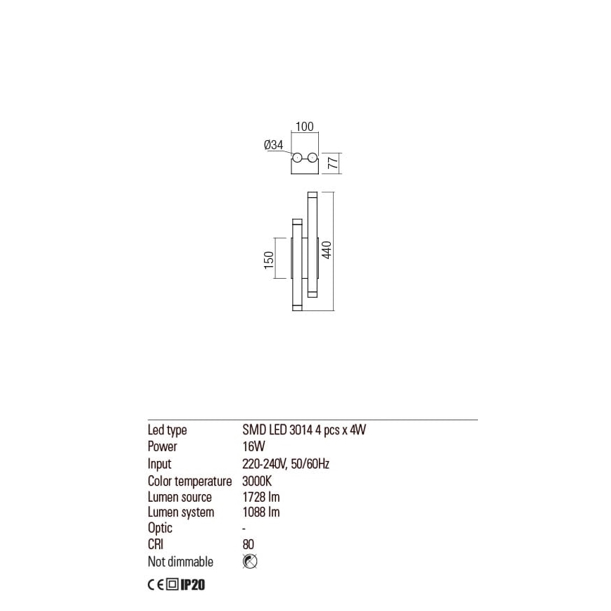 Redo 01-2033 - LED-Wandbeleuchtung MADISON 4xLED/4W/230V golden