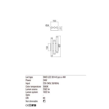 Redo 01-2038 - LED-Wandbeleuchtung MADISON 6xLED/4W/230V schwarz