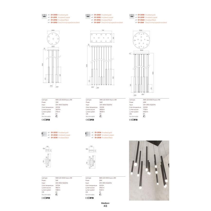 Redo 01-2047 - LED-Hängeleuchte an Schnur MADISON 8xLED/4W/230V kupfern