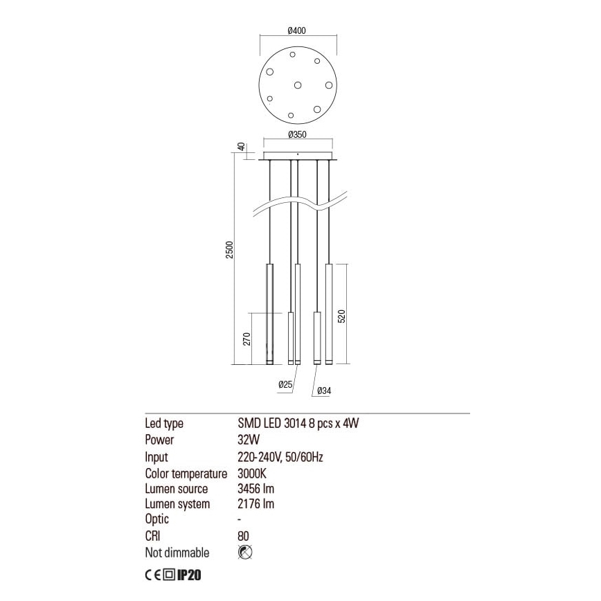 Redo 01-2052 - LED-Hängeleuchte an Schnur MADISON 8xLED/4W/230V schwarz