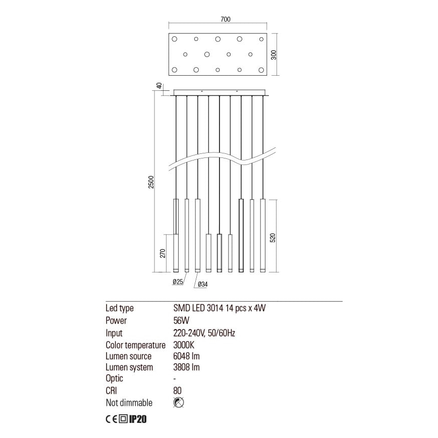 Redo 01-2056 - LED-Hängeleuchte an Schnur MADISON 14xLED/4W/230V schwarz