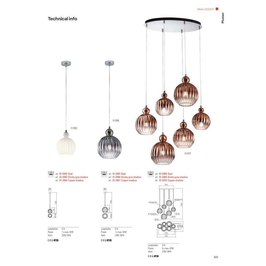 Redo 01-2069 - Hängeleuchte an Schnur PLUMEN 6xE14/42W/230V grau