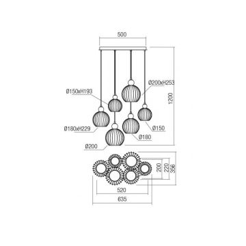 Redo 01-2069 - Hängeleuchte an Schnur PLUMEN 6xE14/42W/230V grau