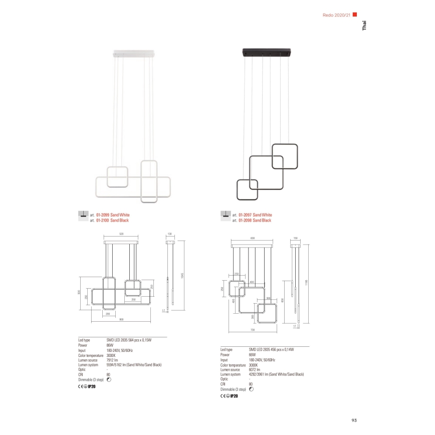 Redo 01-2098 - Dimmbare LED-Hängeleuchte an Schnur THAI LED/66W/230V 3000K schwarz