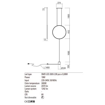 Redo 01-2197 - LED-Stehlampe SLICK LED/19W/230V schwarz