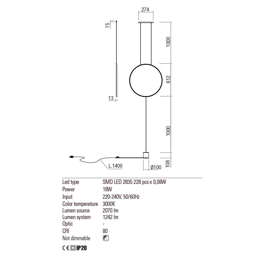 Redo 01-2197 - LED-Stehlampe SLICK LED/19W/230V schwarz