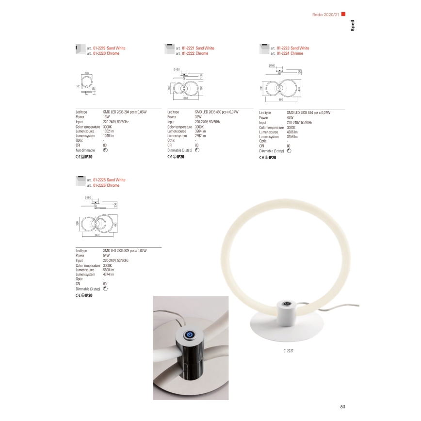 Redo 01-2223 - Dimmbare LED-Aufbauleuchte SPELL LED/43W/230V 3000K weiß