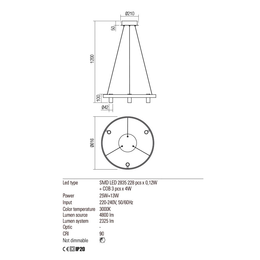 Redo 01-2490 - LED-Hängeleuchte an Schnur SUMMIT LED/38W/230V CRI 90 d 61,6 cm golden