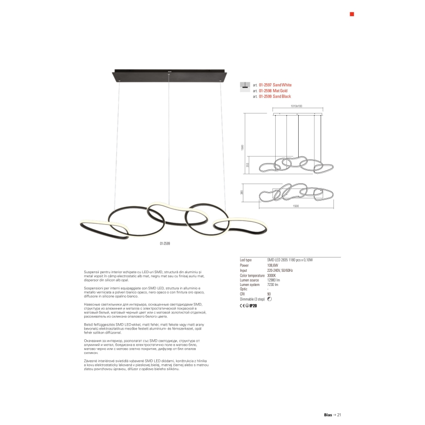 Redo 01-2596 - Dimmbare LED-Hängeleuchte an Schnur BIAS LED/87,4W/230V 3000K schwarz