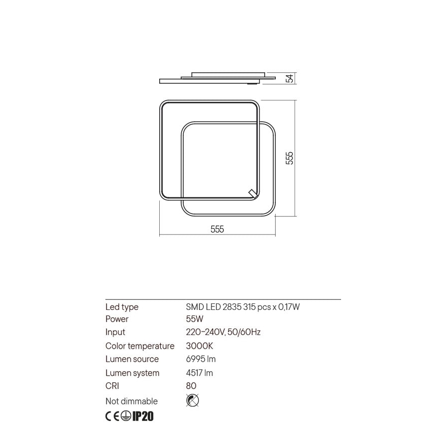 Redo 01-2662 - LED-Deckenleuchte ARP LED/55W/230V schwarz