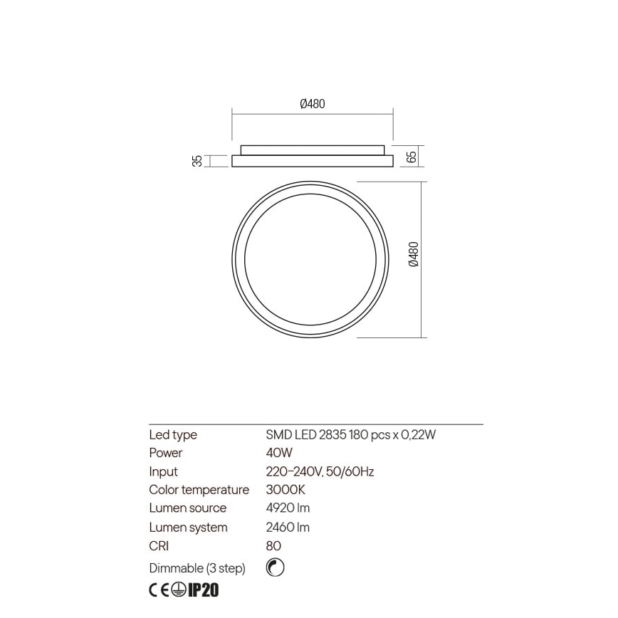 Redo 01-2668 - Dimmbare LED-Deckenleuchte ICONIC LED/40W/230V d 48 cm schwarz