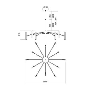 Redo 01-2774 - Deckenleuchte an Stange RAYEN 12xG9/10W/230V bronzen