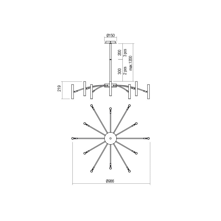 Redo 01-2774 - Deckenleuchte an Stange RAYEN 12xG9/10W/230V bronzen