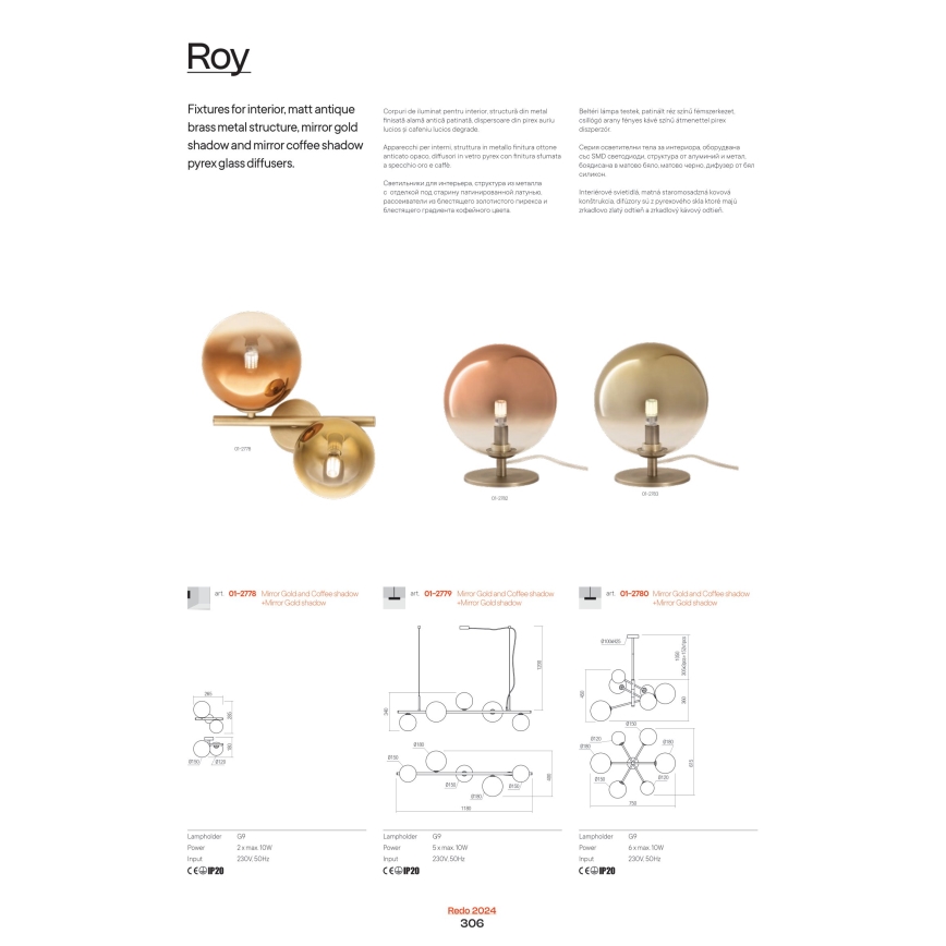 Redo 01-2778 - Wandleuchte ROY 2xG9/10W/230V