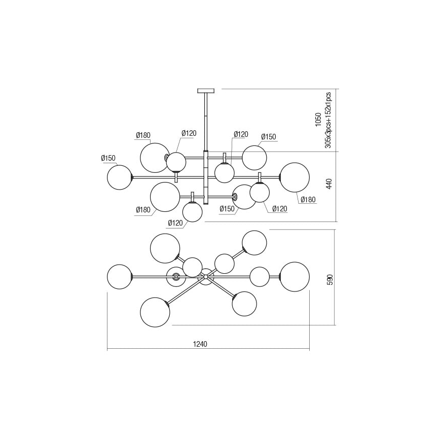 Redo 01-2781 - Deckenleuchte an Stange ROY 10xG9/10W/230V