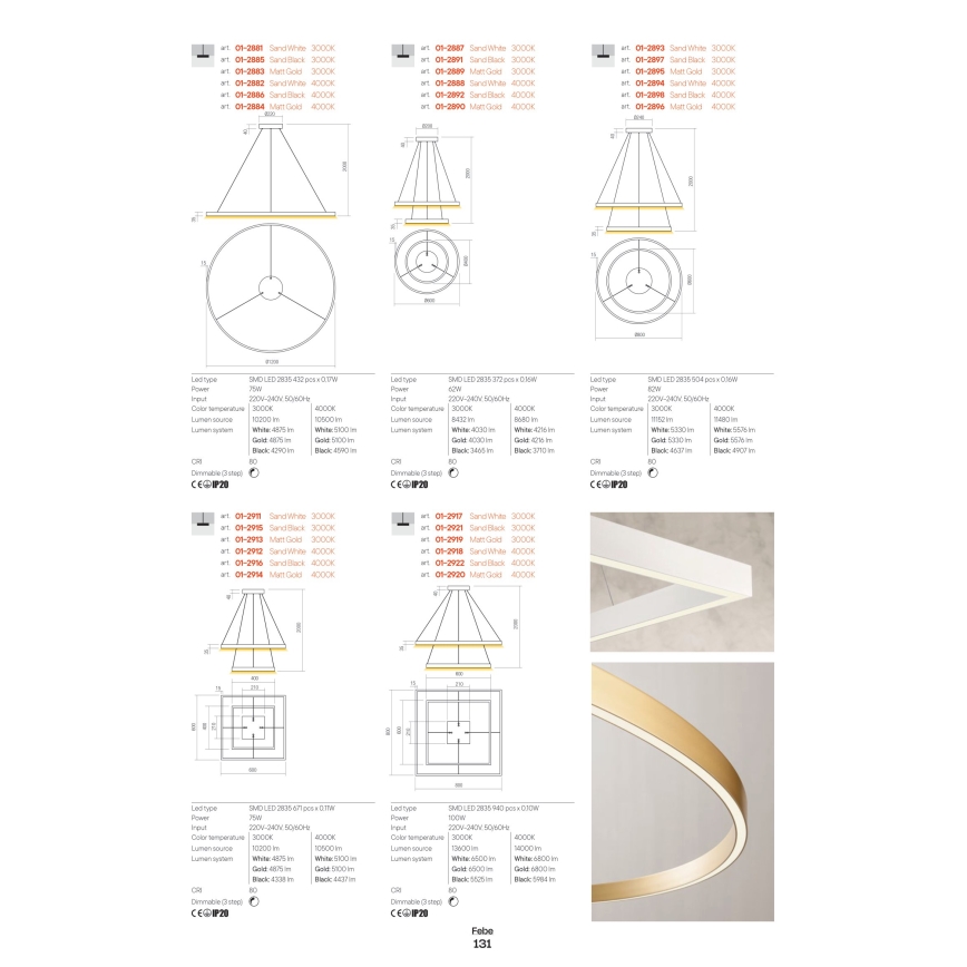 Redo 01-2889 - Dimmbare LED-Hängeleuchte an Schnur FEBE LED/62W/230V golden