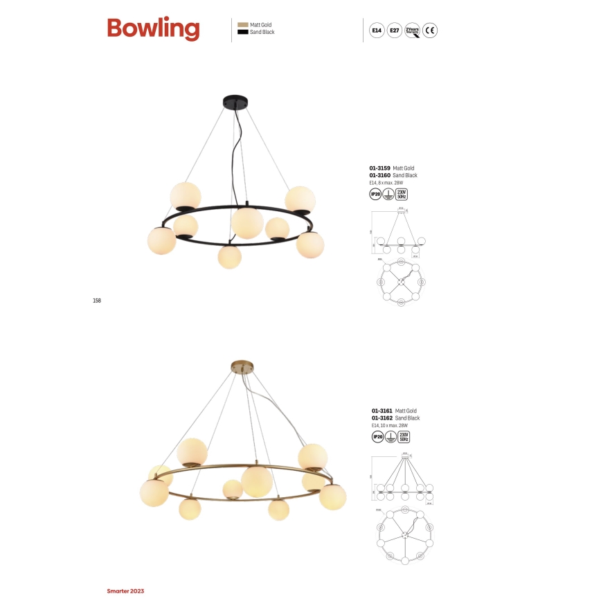 Redo 01-3157 - Hängeleuchte an Schnur BOWLING 6xE14/28W/230V golden