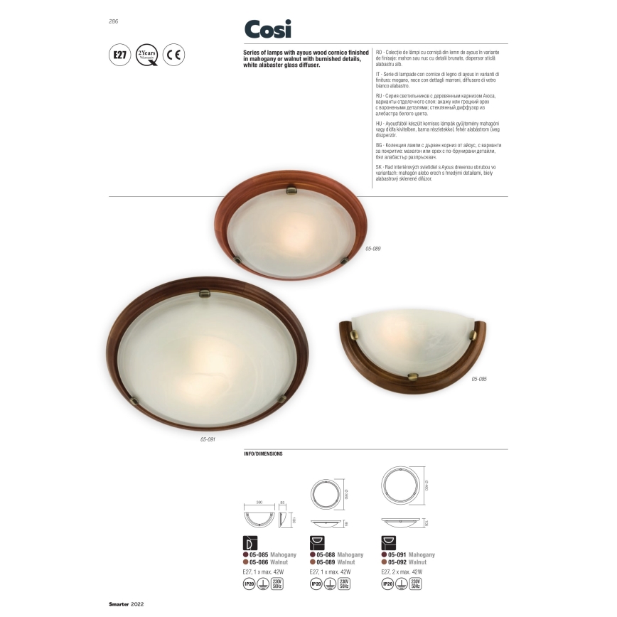 Redo 05-085 - Wandleuchte COSI 1xE27/42W/230V Mahagoni