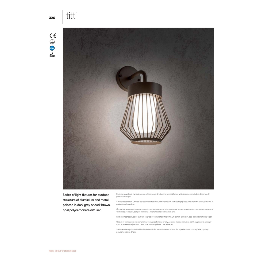 Redo 9843 - Outdoor-Wandlampe TITTI 1xE27/42W/230V IP44 anthrazit