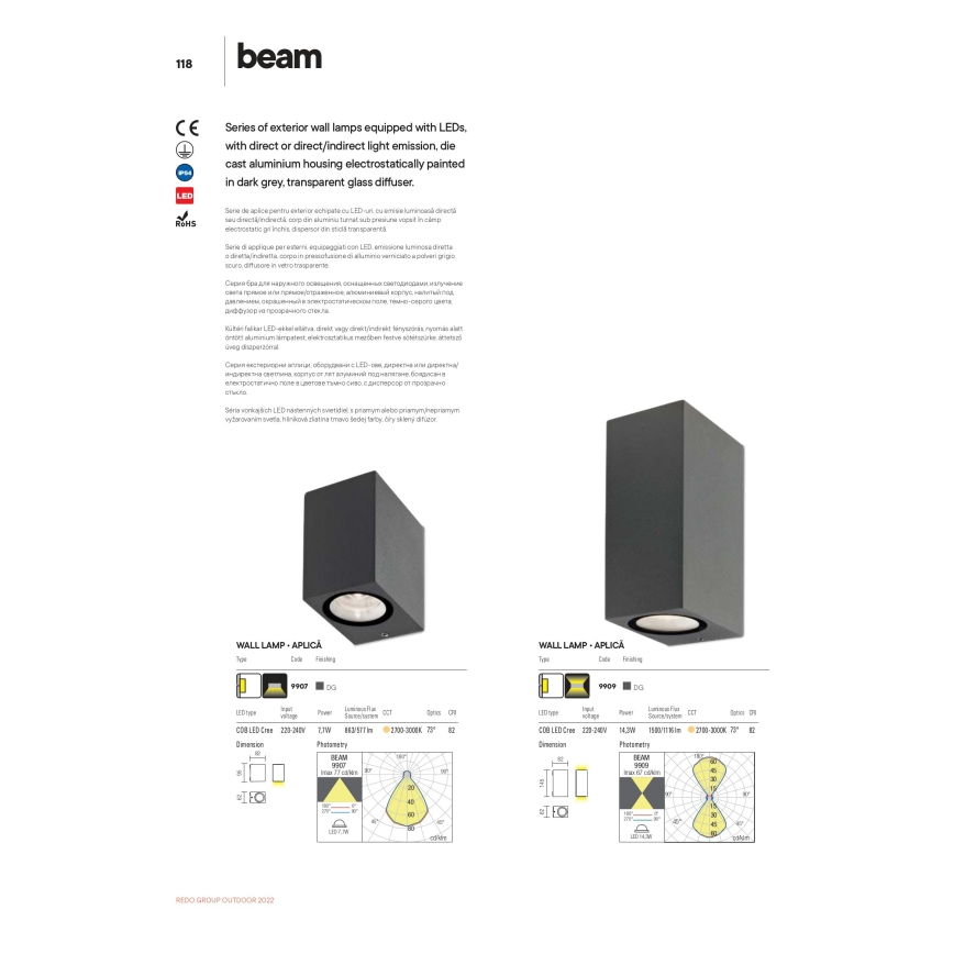 Redo 9907 - LED-Wandleuchte für Außenbereiche BEAM LED/5W/230V IP54