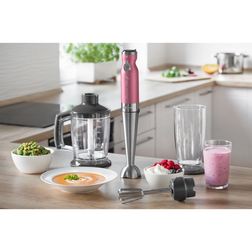 Sencor – Stabmixer 4in1 1200W/230V Edelstahl/Pink