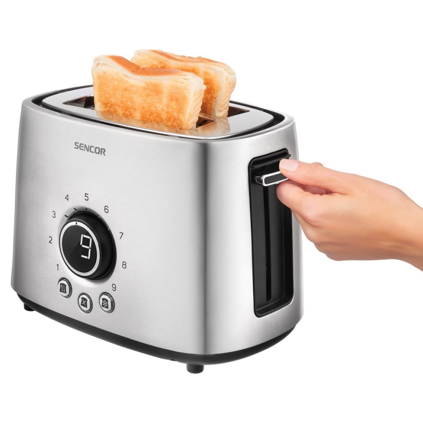 Sencor – Toaster mit zwei Schlitzen und Aufwärm-Funktion 1000W/230V silbern