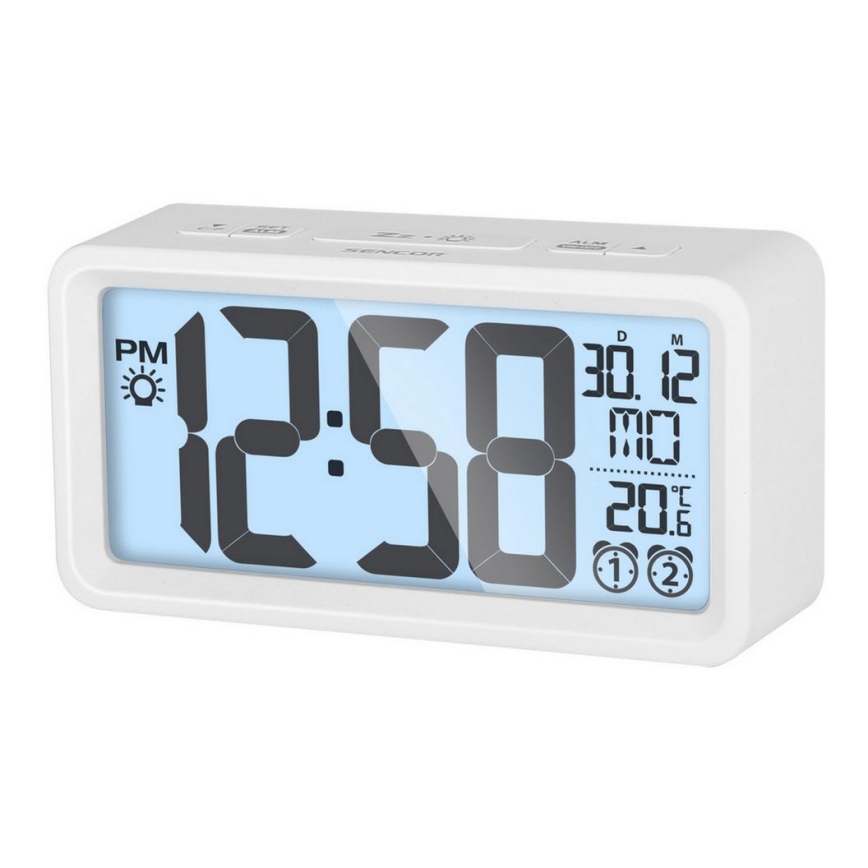 Sencor - Wecker mit LCD-Anzeige und Thermometer 2xAAA weiß