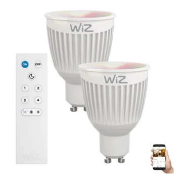 SET 2 x Dimmbare LED-RGBW-Glühbirne GU10/6,5W/230V 2200-6500K Wi-Fi + Fernbedienung - WiZ