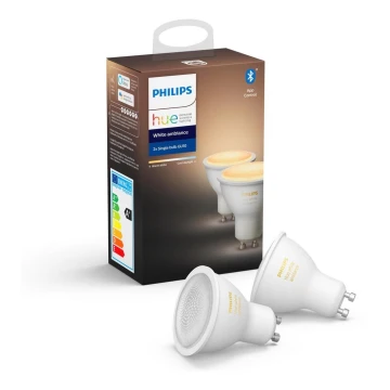 SET 2x Dimmbare LED-Glühbirne Philips Hue WHITE AMBIANCE GU10/5W/230V 2200-6500K