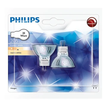 SET 2x Hochleistungsglühlampe Philips HALOGEN GU4/20W/12V 3000K