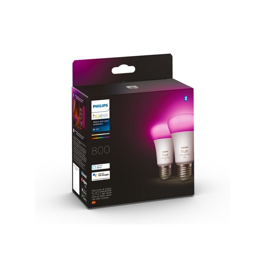 SET 2x LED dimmbare Glühbirne Philips Hue Weiß und Farbe Ambiance A60 E27/6,5W/230V 2000-6500K