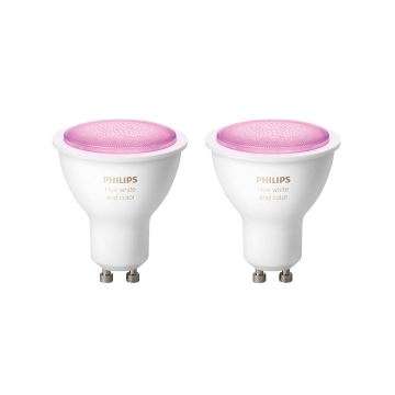 SET 2x LED Dimmbare Glühbirne Philips WHITE AND COLOR AMBIANCE GU10/4,3W/230V 2000-6500K