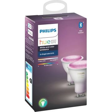 SET 2x LED Dimmbare Glühbirne Philips HUE WHITE AND COLOR AMBIANCE GU10/5,7W/230V
