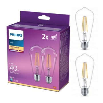 SET 2x LED-Glühlampe VINTAGE Philips ST64 E27/4,3W/230V 2700K