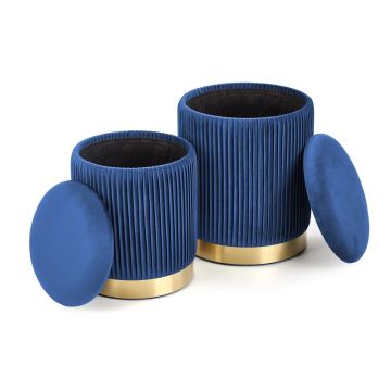 SET 2x Sitzhocker MONTY d 36/66 cm blau/golden