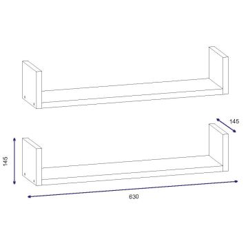 SET 2x Wandablage IRIS 14,5x63 cm weiß