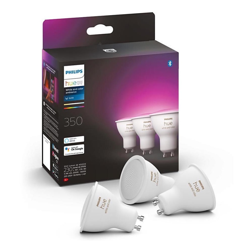 SET 3x LED dimmbare Glühbirne Philips Hue Weiß und Farbe Ambiance GU10/5W/230V 2000-6500K