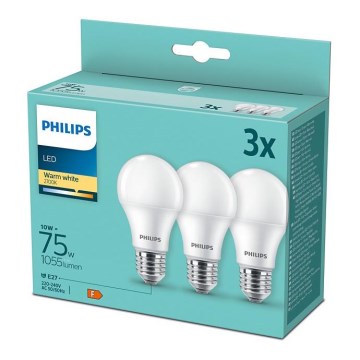SET 3x LED Glühbirne Philips A60 E27/10W/230V 2700K