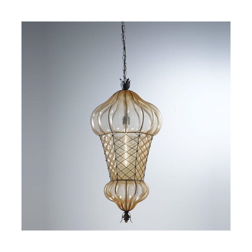 SIRU - Hängeleuchte an Kette BABÀ 1xE27/60W/230V d 30 cm beige/braun Venezianisches Glas