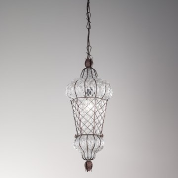 SIRU - Hängeleuchte an Kette BABÀ 1xE27/60W/230V d 30 cm klar/braun Venezianisches Glas