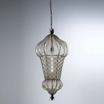 SIRU - Hängeleuchte an Kette BABÀ 1xE27/60W/230V d 30 cm klar/braun Venezianisches Glas